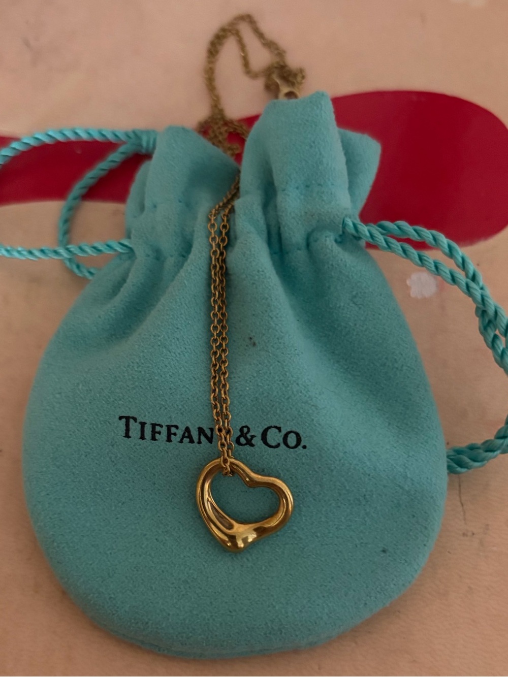 Tiffany and Co Elsa Peretti Heart Gold Plated Sterling Silver 18” Chain Necklace